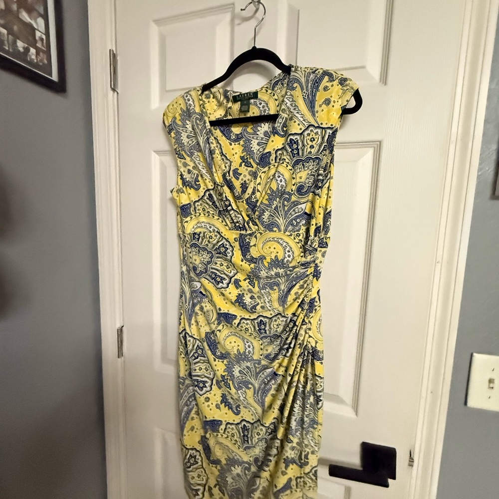 Ralph Lauren Yellow and Blue Paisley Midi Dress